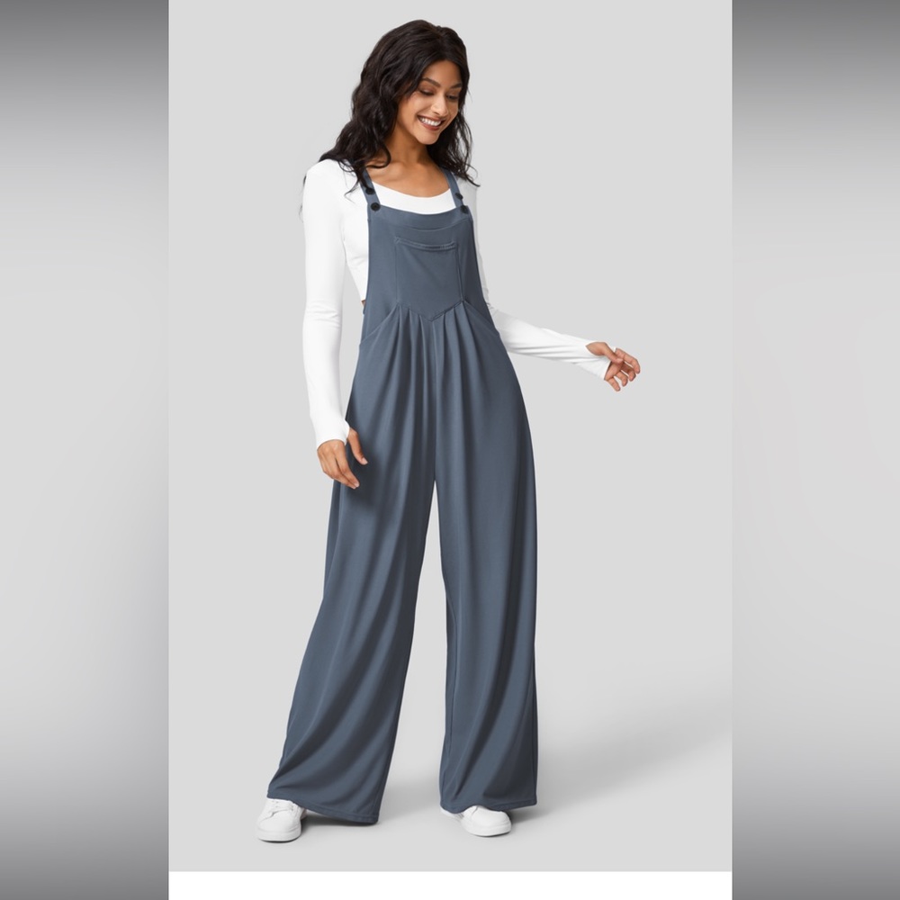 Adjustable Strap Button Multiple Pockets Plicated Waffle Casual Overalls